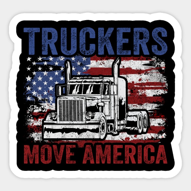 Trucker Truck Driver USA Flag Sticker by KAWAIITEE